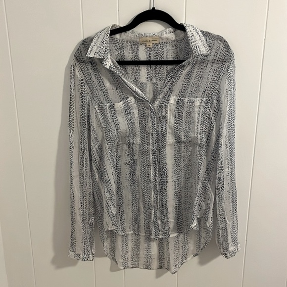 Anthropologie Cloth & Stone Blue Print Button Down Long Sleeve Lyocell Shirt M - Picture 6 of 6